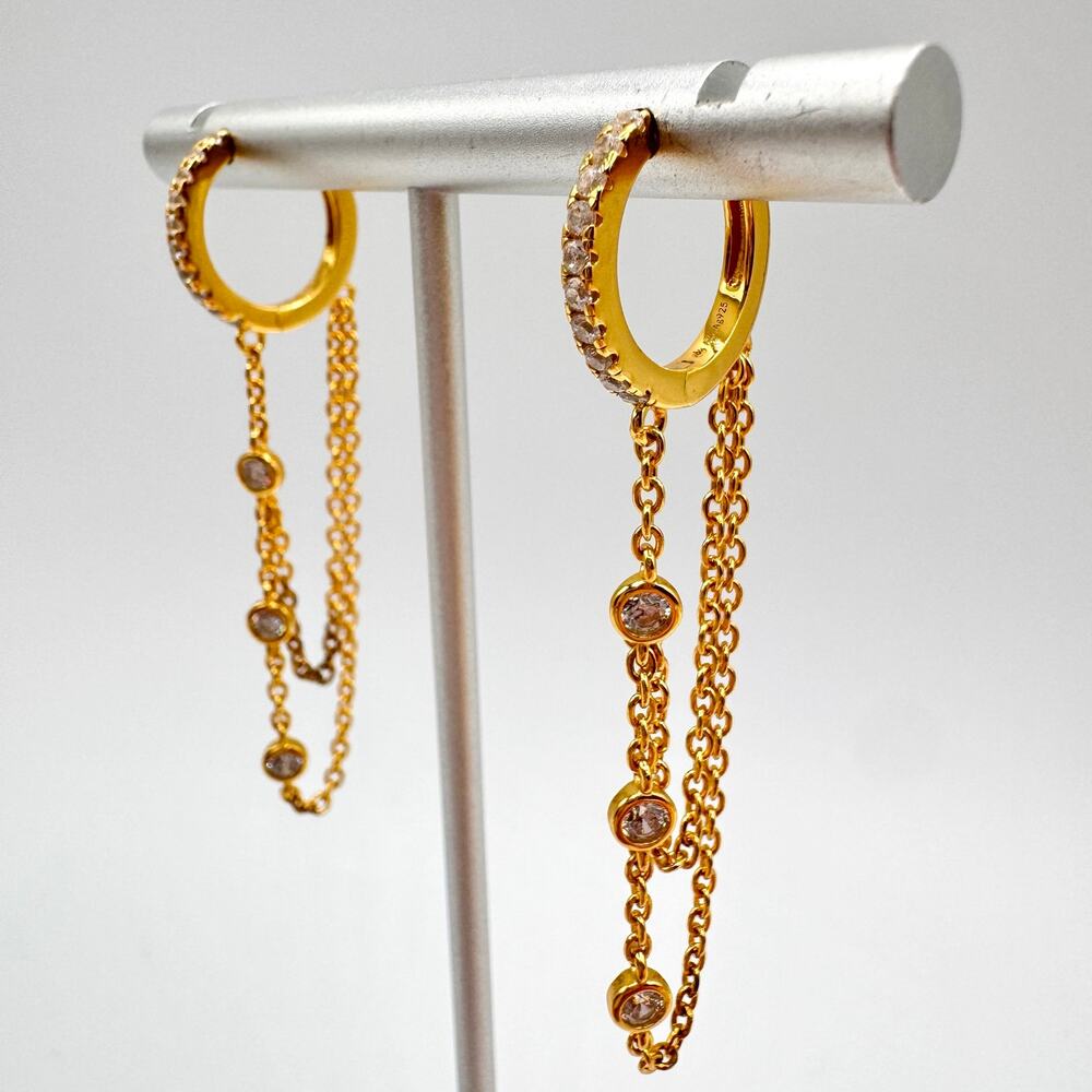 Anna Zuckerman Chain Link Huggie Earrings 925 Silver 18K Gold Finish TARNISHED